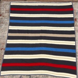 Cozy Striped Blanket - Blue, Black, Cream